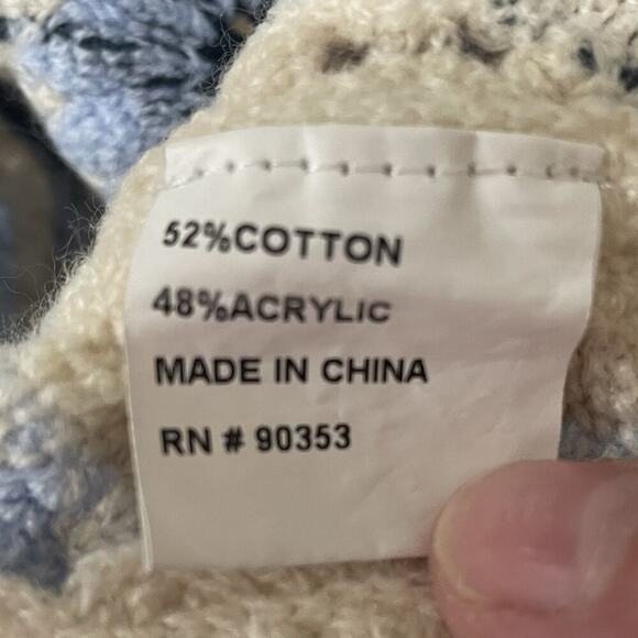 Rebellion Again Tank Top Women Sz Medium Cream Blue Floral Boho Crochet Crop - Picture 7 of 8